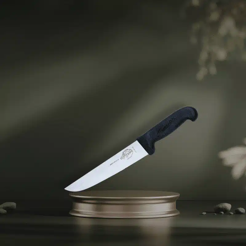 Couteau de cuisine penché sur une planche à découper