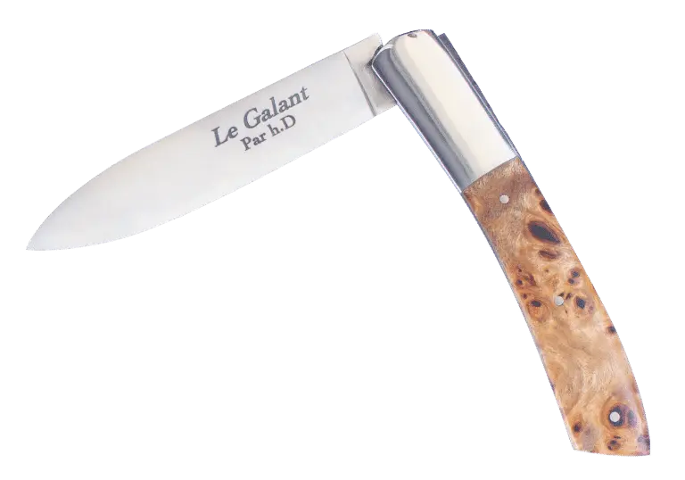 Couteau pliant Le Galant avec lame pliée et manche en beige à motif