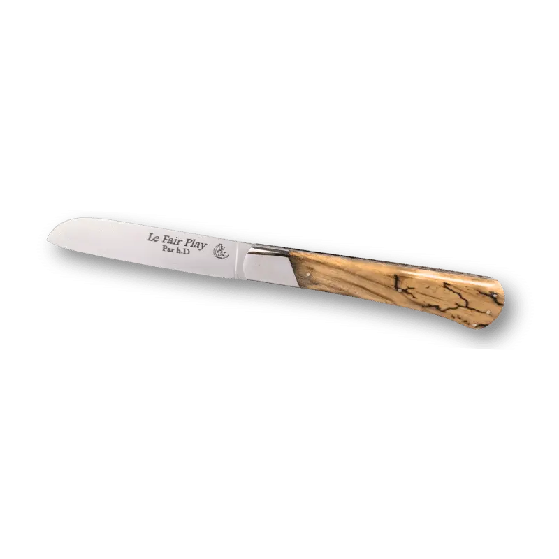 Couteau pliant de poche Le Fair-play manche en essence de bois noble et lame brillante