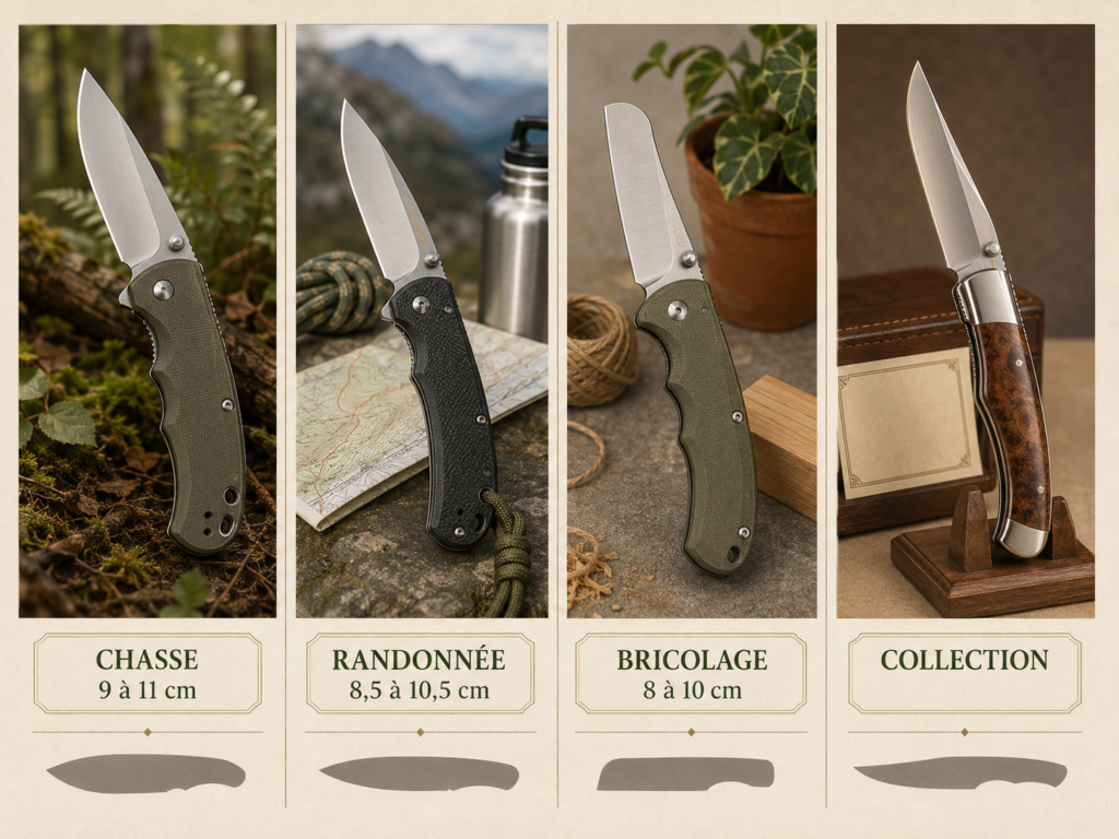 Comparatif de couteaux pliants adaptés à la chasse, la randonnée, le jardinage et la collection.
