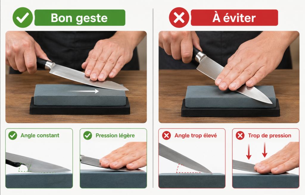 Le bon geste à suivre et les mauvaises techniques à éviter lorsqu’on aiguise un couteau