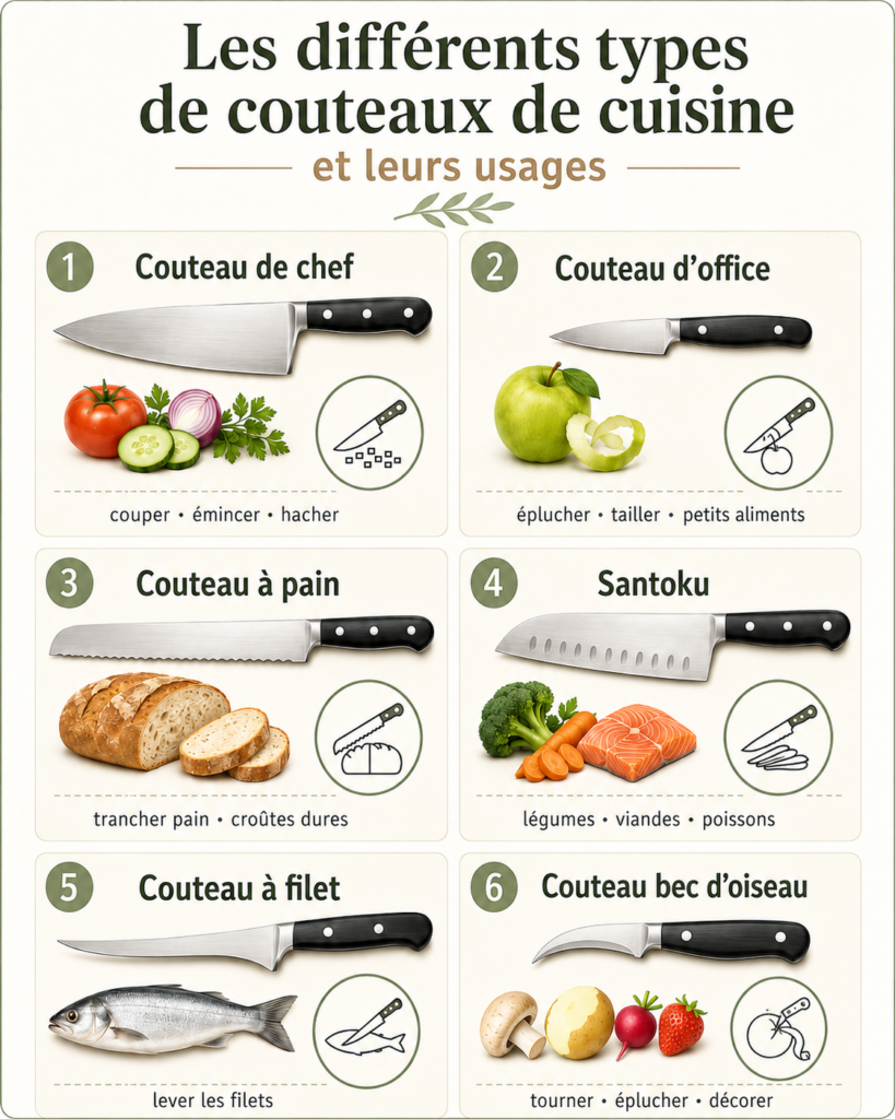 Les couteaux de cuisine et leurs rôles respectifs dans chaque foyer