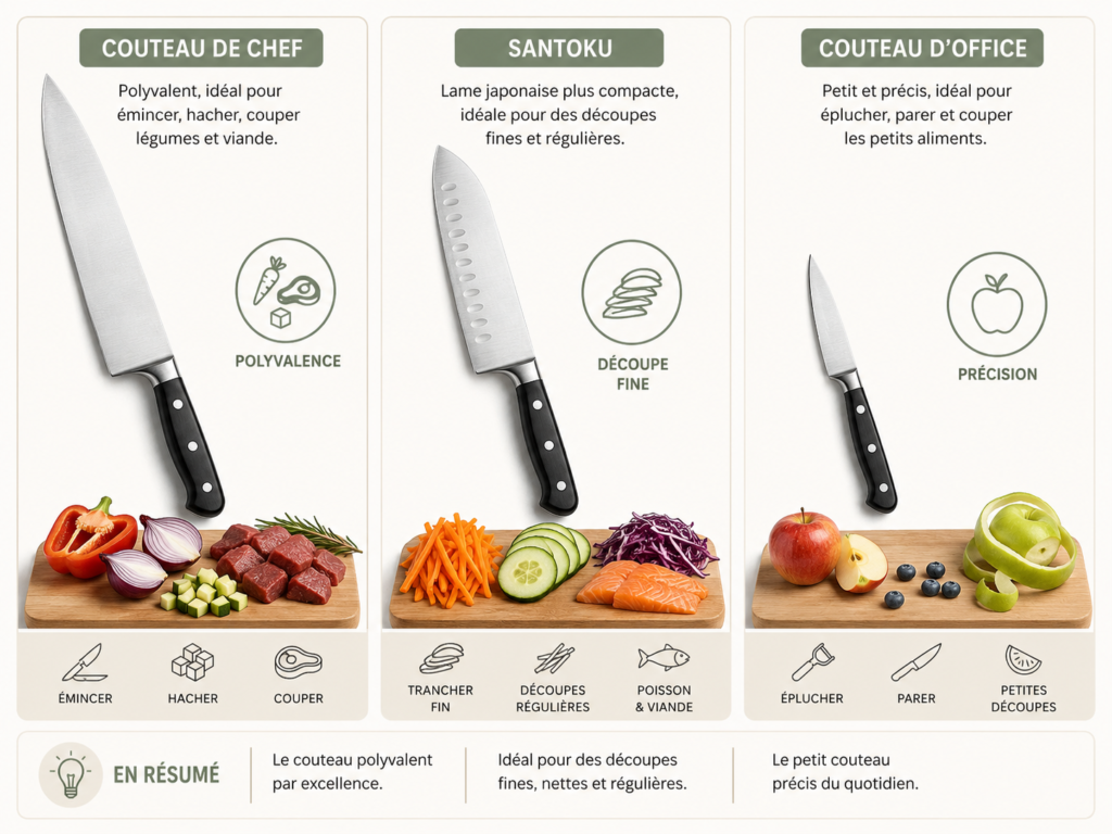 Les principaux couteaux pour débuter en cuisine